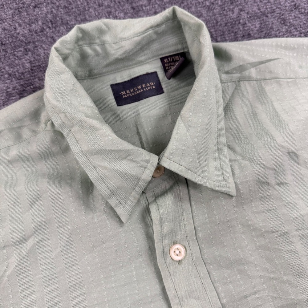Alexander Lloyd Button Down Shirt XLT‎ Green Textured Short Sleeve Mens